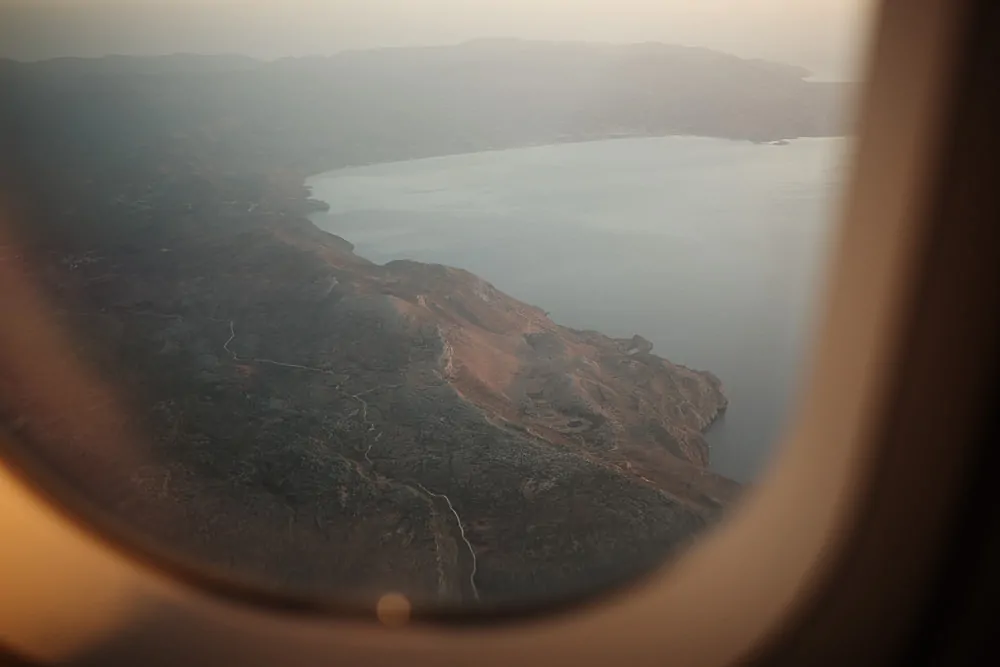 View of Gramvousa Peninsula at sunset from an airplane