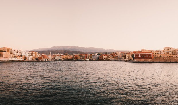Chania Harbor at sunset viewed from the Lighthouse