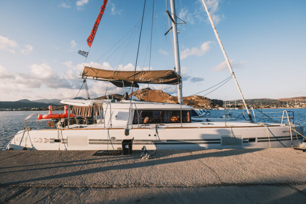 MarGeo XI Catamaran from DanEri Yachts docked at Kissamos Port