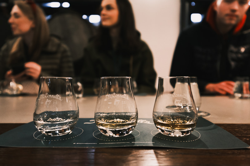 Irish Whiskey tasting drams at McConnell's Distillery Belfast