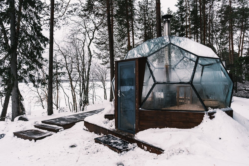 Glass sauna at Lake Norva in Rovaniemi