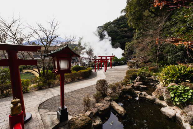 Torii Gates and garden at Umi Jigoku Hells of Beppu