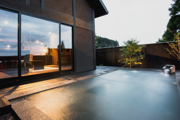Private onsen bath at Gekkoyu Ryokan in Kurokawa Onsen