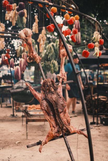 Pig roasting over open flame at Chefs of Fire Aveiro