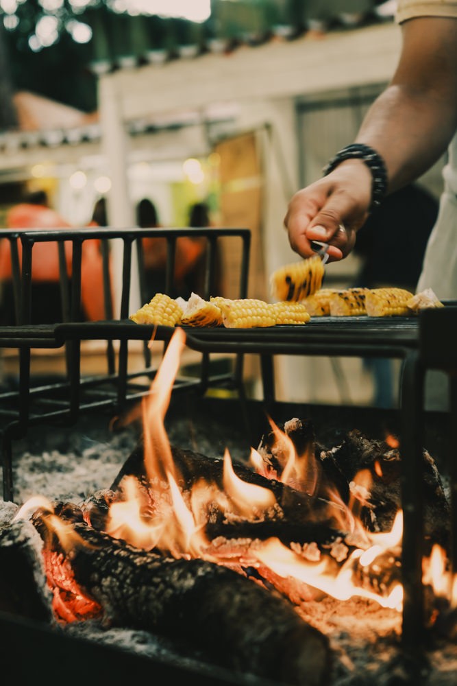 Corn being grilled at Chefs on Fire Cascais