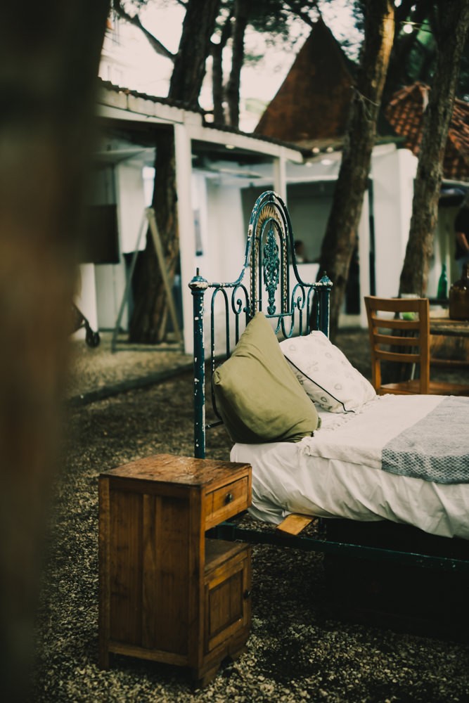 Vintage bed decor at Chefs on Fire Cascais