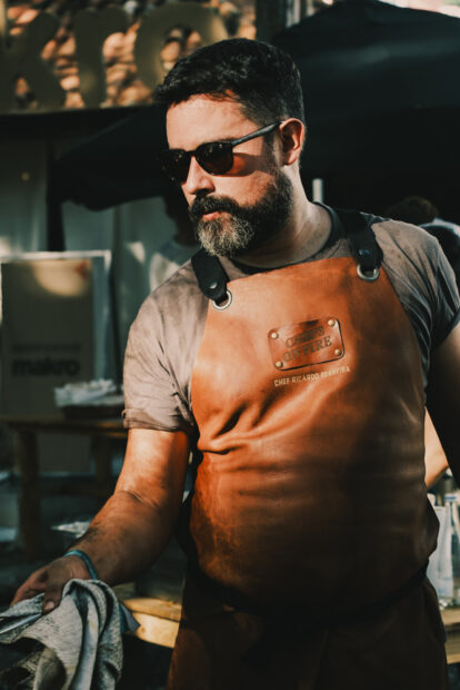 Chef Ricardo Ferreira grilling at Chefs on Fire Portugal