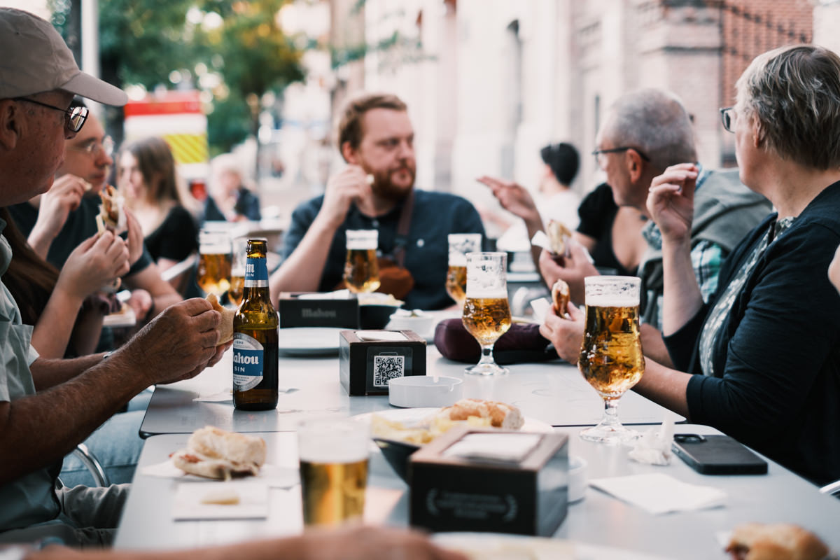 Outdoor table with beer and tapas in Chamberi