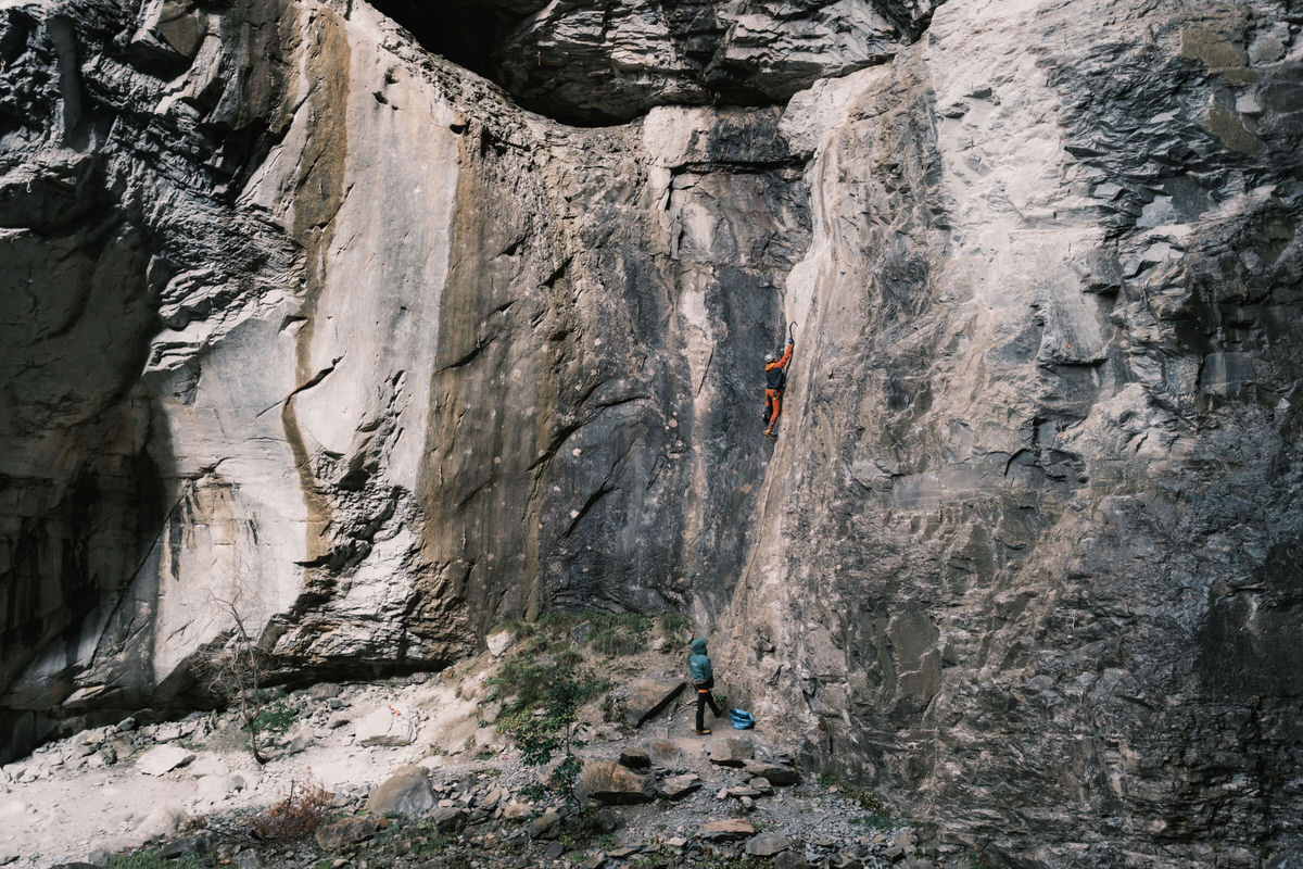 Rock climbers at Grindelwald Glacier Canyon