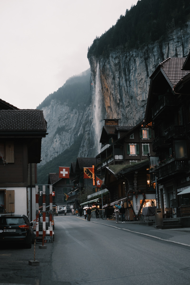 Lauterbrunnen Staubbach Falls in the evening